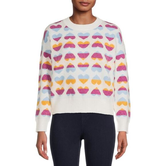 NWT Women's Dreamers by Debut Heart Pattern Pullover Sweater Multicolor Large - Picture 1 of 12